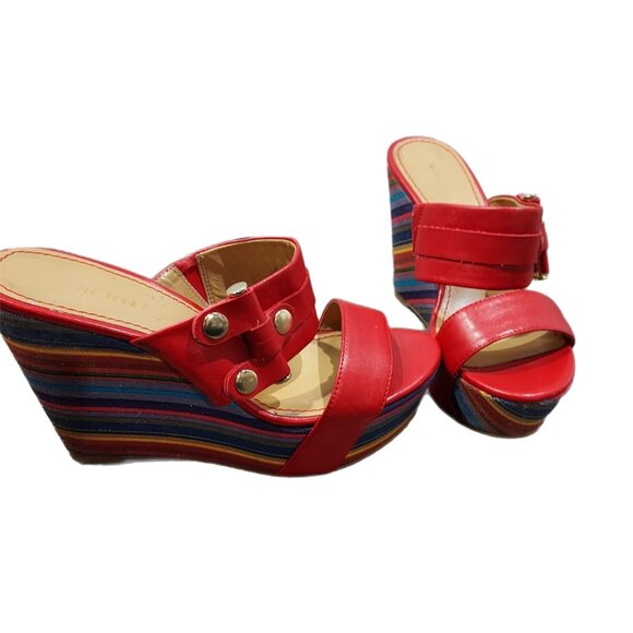 Nine West Red Lara Striped Wedge Slip on Sandals Sz 7.5 Beachcore - Picture 9 of 13